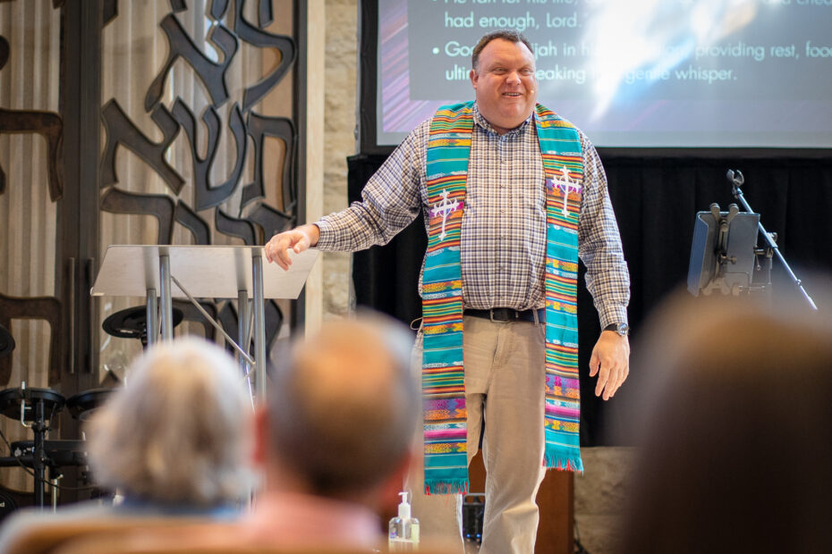 Pastor Mike Zdorow delivers a message to listeners at The Gathering Place Church, Palm Beach Gardens