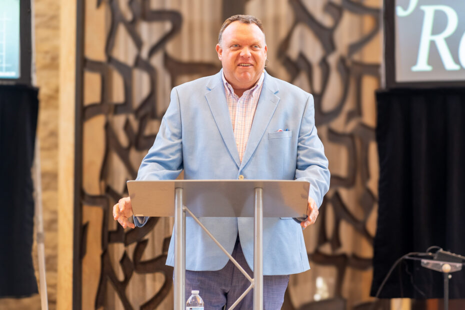 Mikle Zdorowdelivers a message at The Gathering Place Church in Palm Beach Gardens