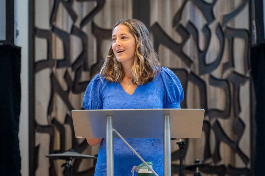 Marcie Dennisdelivers a message at The Gathering Place Church in Palm Beach Gardens