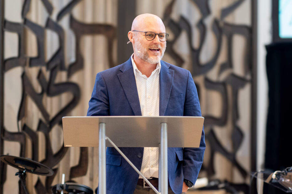 delivers a message at The Gathering Place Church in Palm Beach Gardens