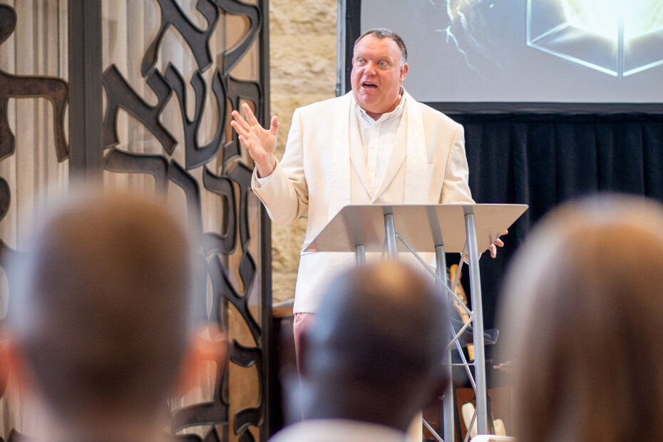 delivers a message at The Gathering Place Church in Palm Beach Gardens