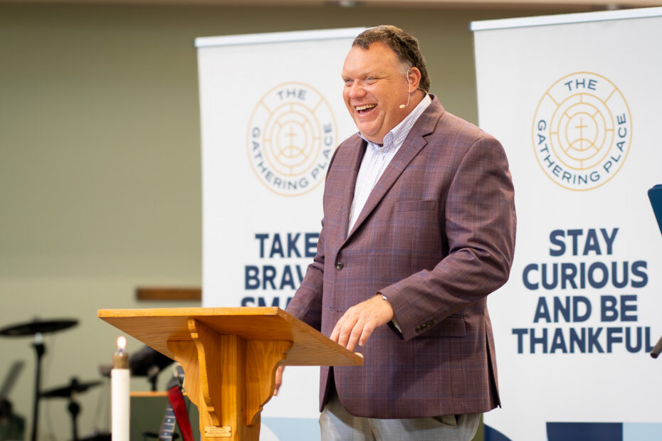 delivers a message at The Gathering Place Church in Palm Beach Gardens